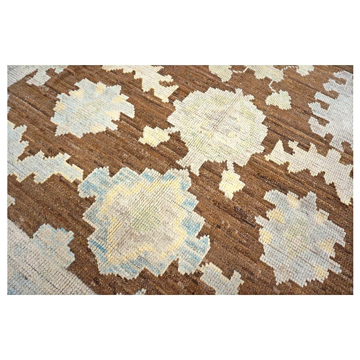 21st Century Turkish Oushak Wool 7x10 Ivory & Brown Handmade Area Rug #1144189