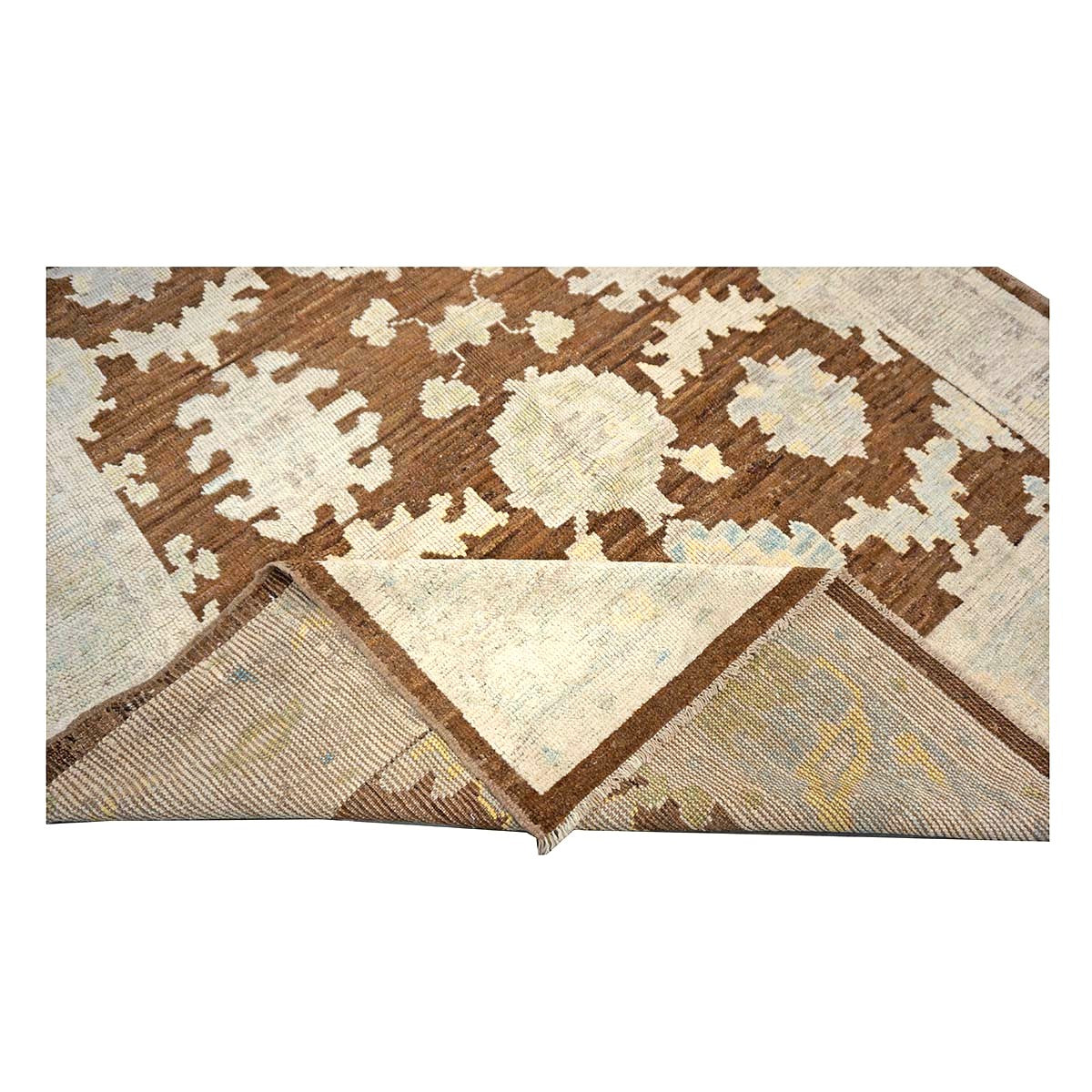 21st Century Turkish Oushak Wool 7x10 Ivory & Brown Handmade Area Rug #1144189