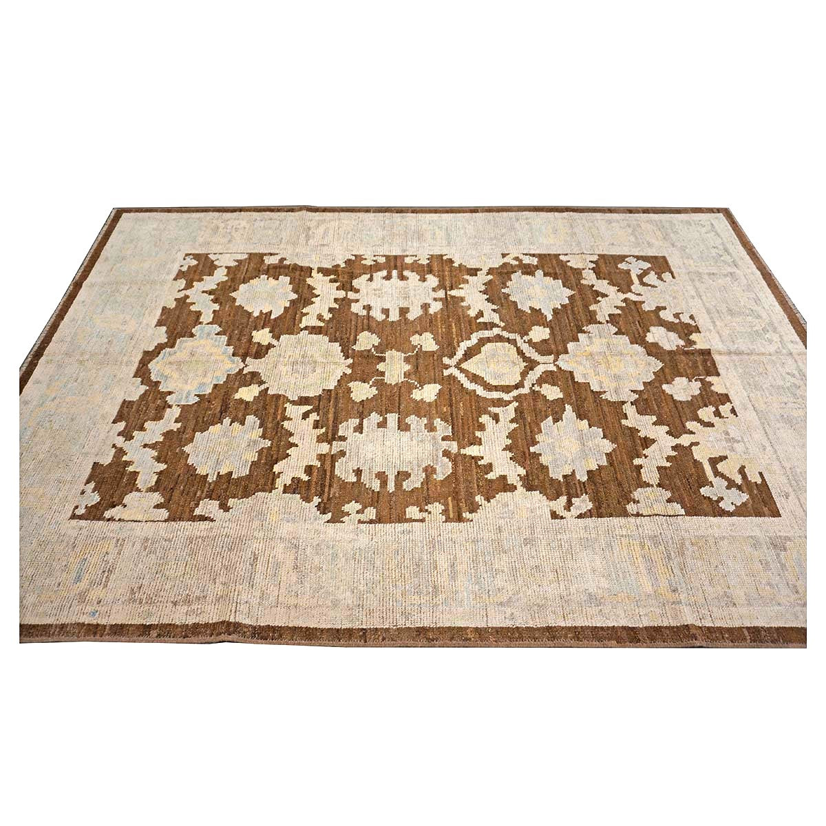 21st Century Turkish Oushak Wool 7x10 Ivory & Brown Handmade Area Rug #1144189