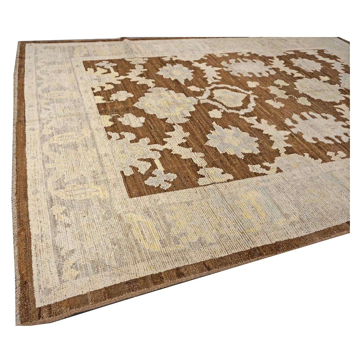 21st Century Turkish Oushak Wool 7x10 Ivory & Brown Handmade Area Rug #1144189