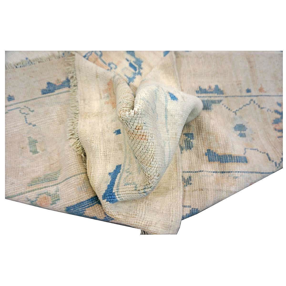 21st Century Turkish Oushak Wool 8x11 Ivory & Blue Handmade Area Rug #1144190
