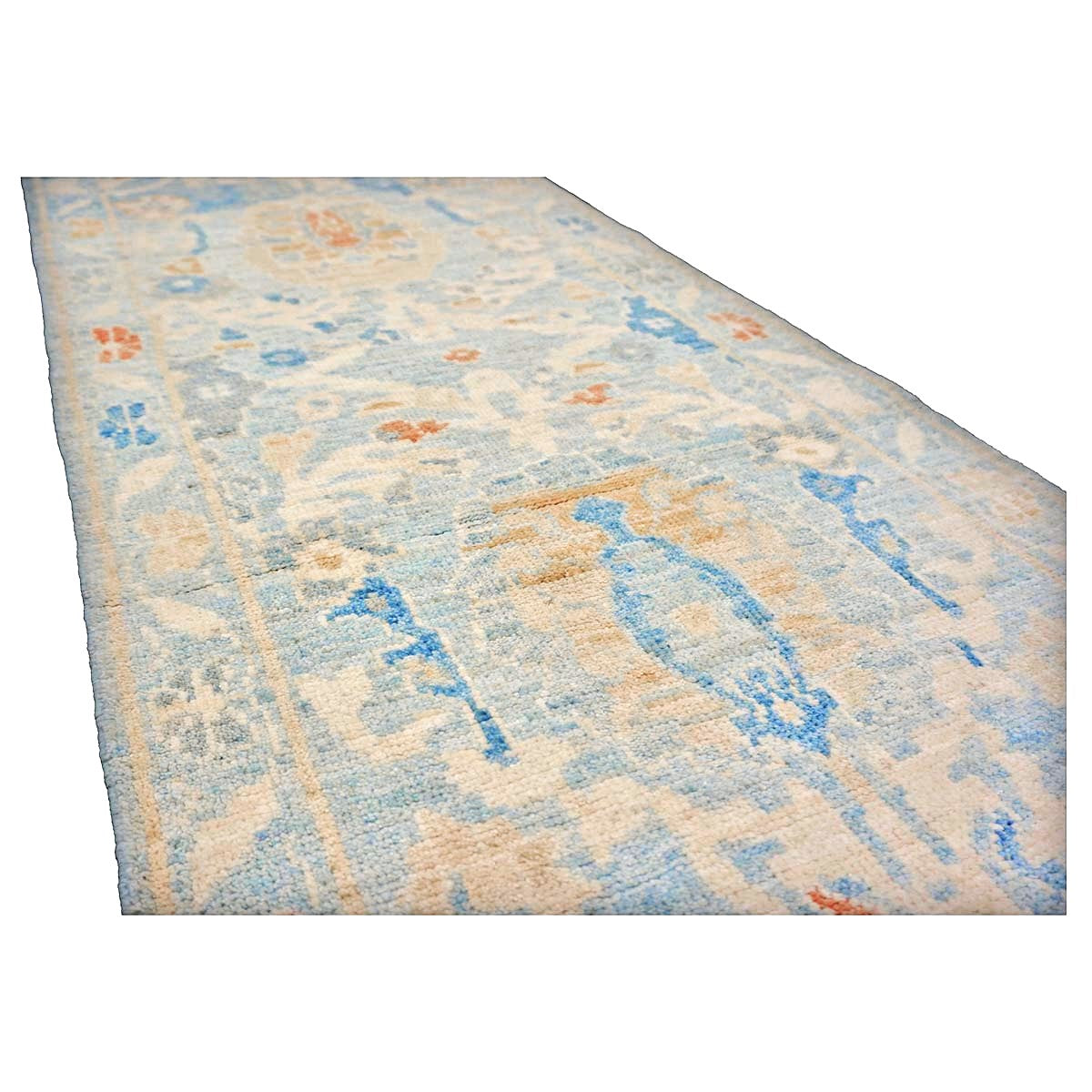 Turkish Sultanabad Wool 2x10 Blue & Tan Handmade Runner Rug #1144193