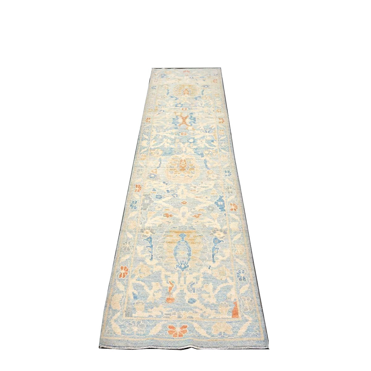 Turkish Sultanabad Wool 2x10 Blue & Tan Handmade Runner Rug #1144193