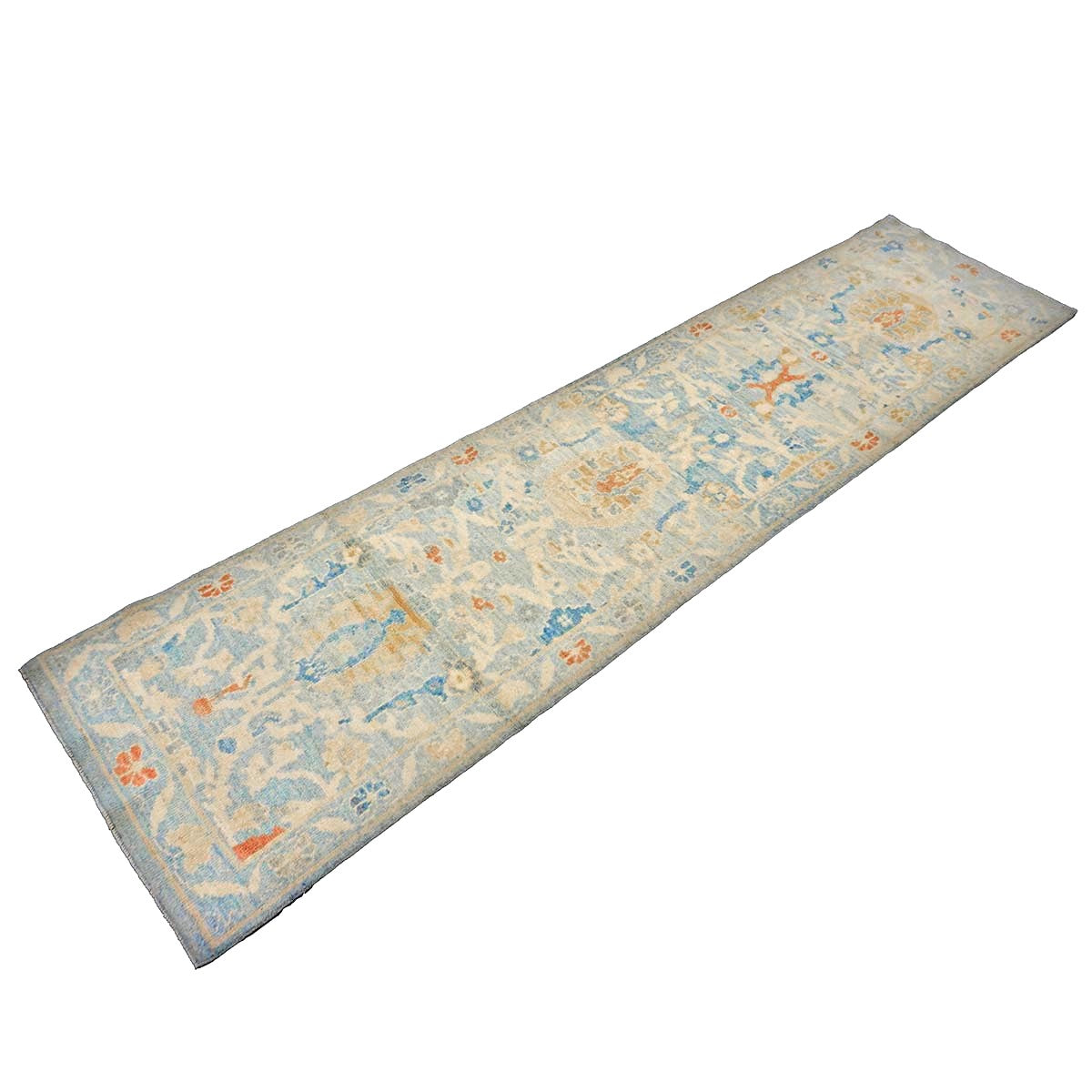 Turkish Sultanabad Wool 2x10 Blue & Tan Handmade Runner Rug #1144193