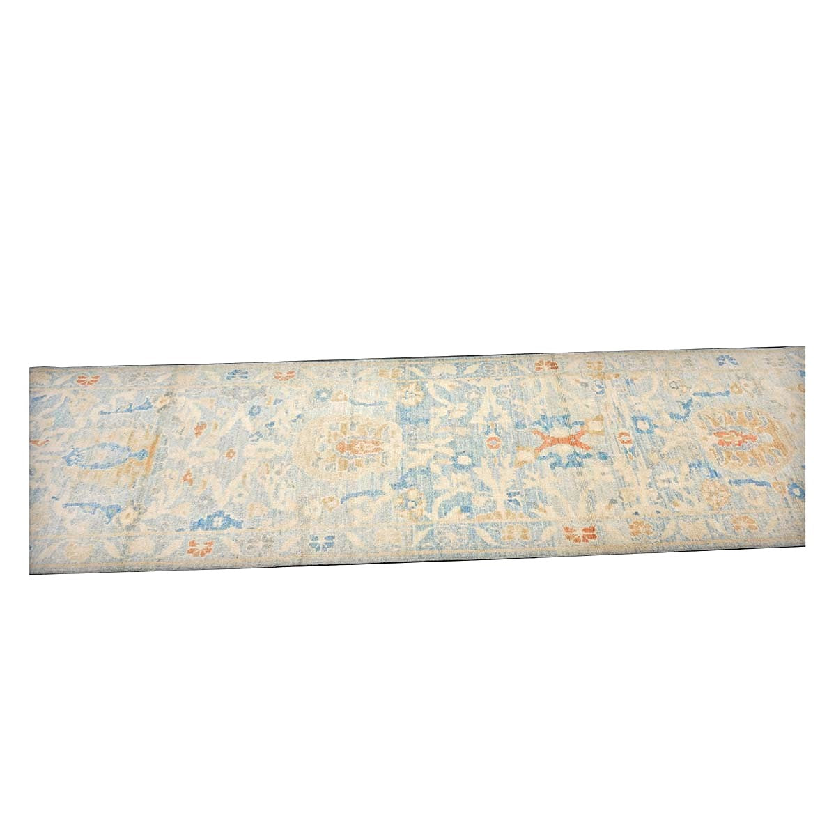 Turkish Sultanabad Wool 2x10 Blue & Tan Handmade Runner Rug #1144193