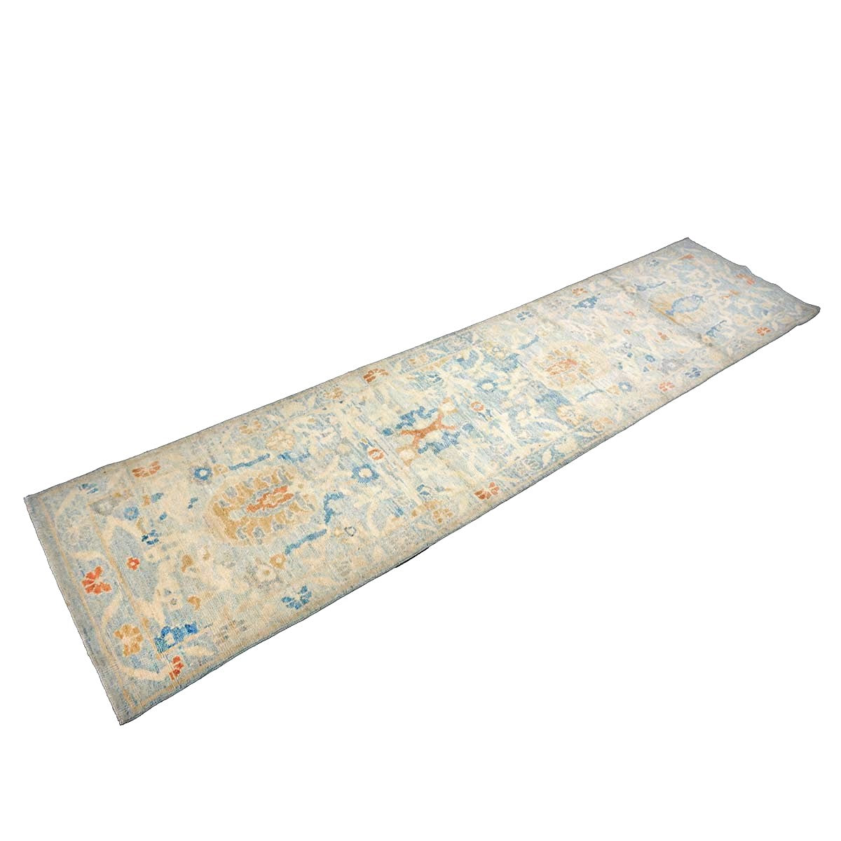 Turkish Sultanabad Wool 2x10 Blue & Tan Handmade Runner Rug #1144193