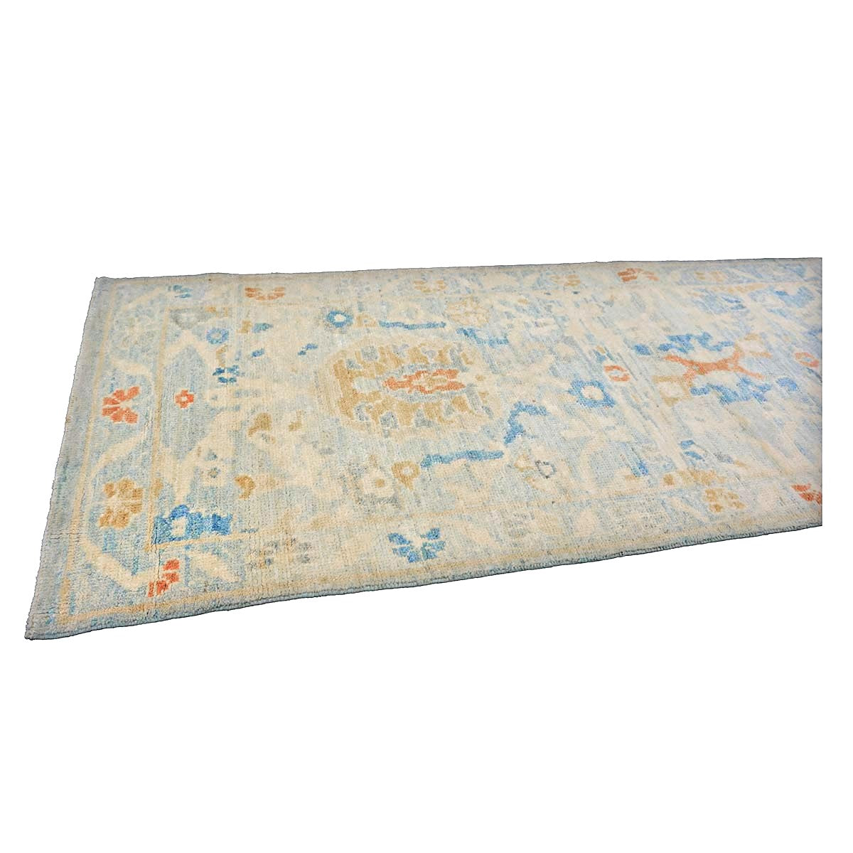 Turkish Sultanabad Wool 2x10 Blue & Tan Handmade Runner Rug #1144193