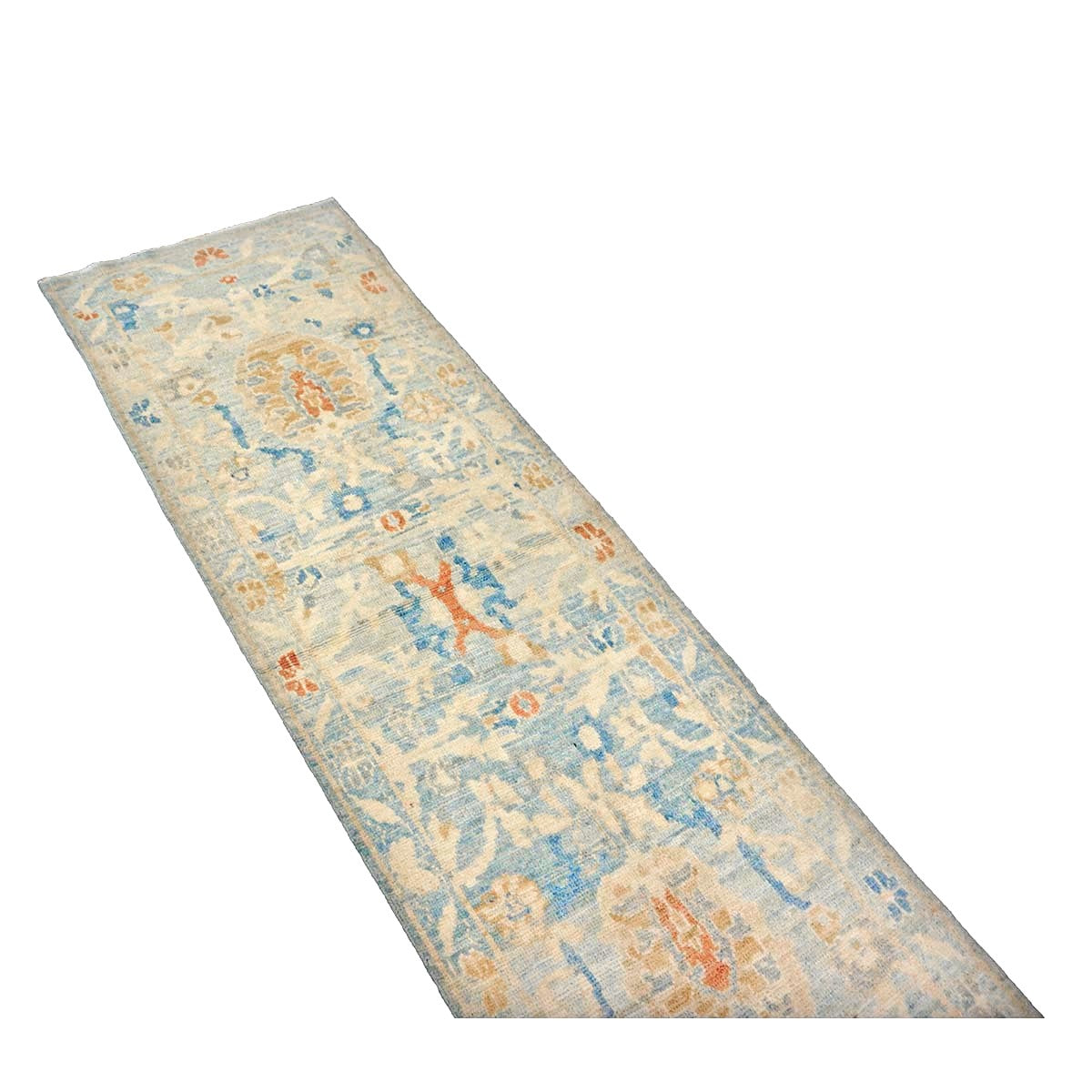 Turkish Sultanabad Wool 2x10 Blue & Tan Handmade Runner Rug #1144193