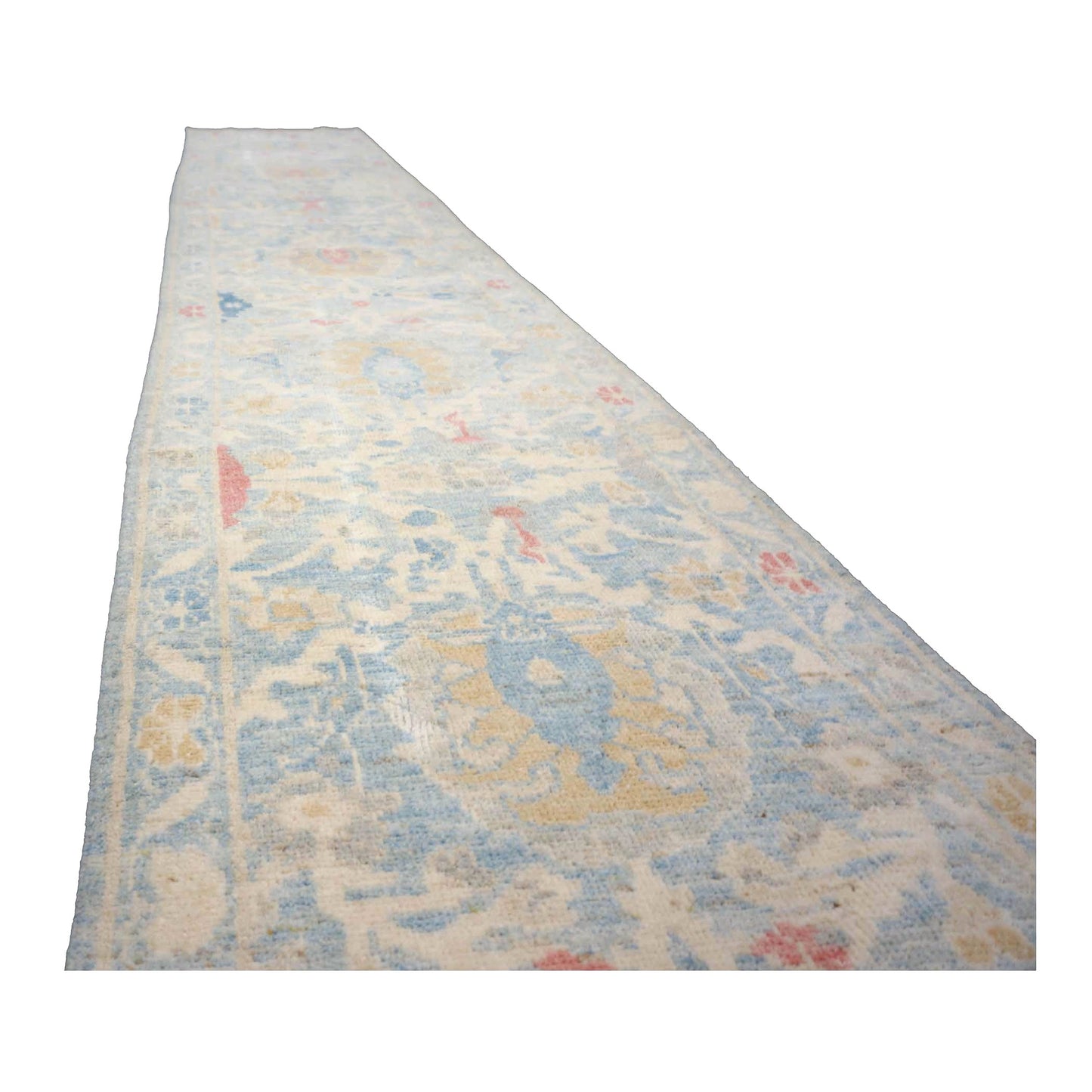 Turkish Sultanabad Wool 3x14 Tan & Light Blue Handmade Runner Rug #1144197