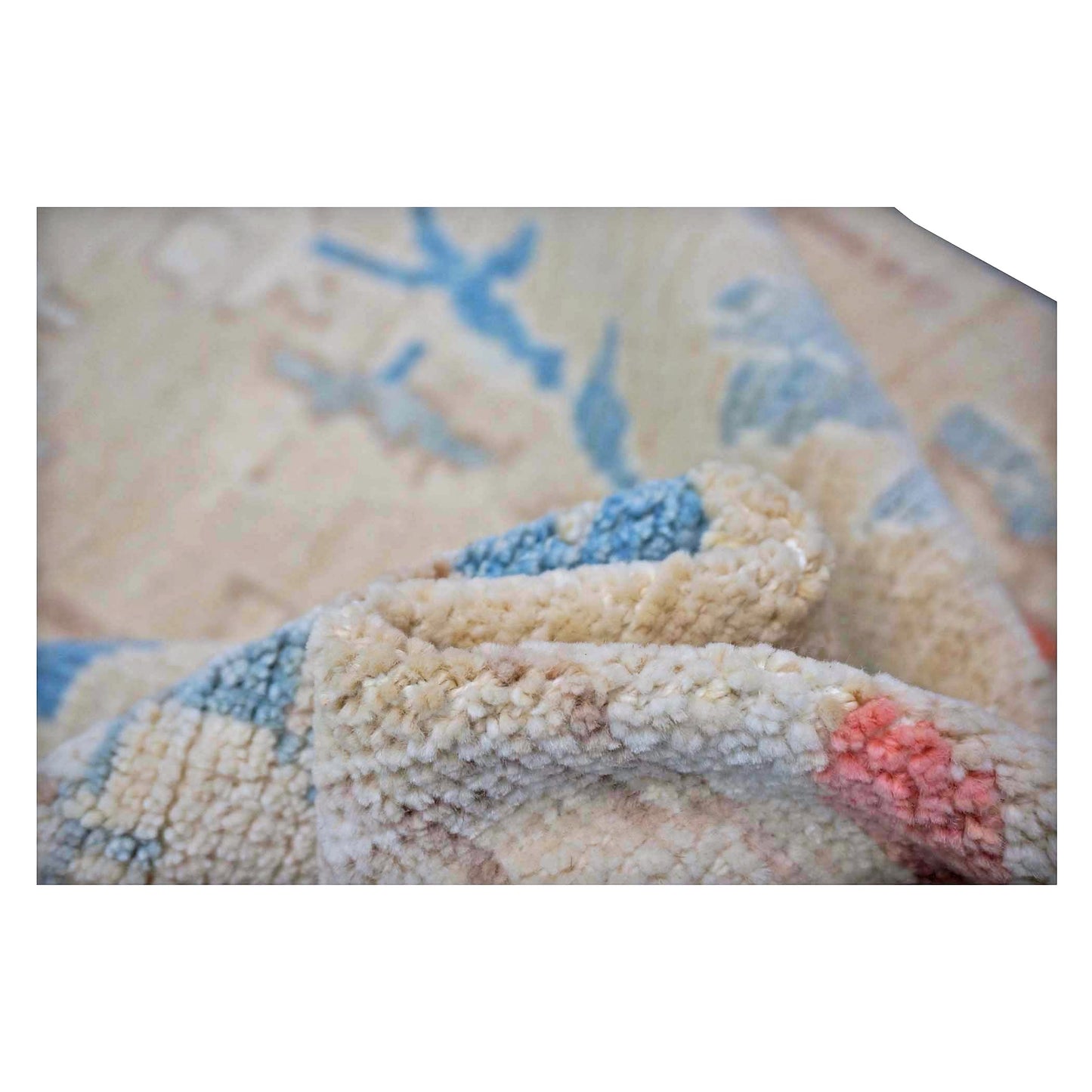 21st Century Turkish Oushak Wool 3X12 Beige & Slate Blue Handmade Runner Rug #1144198