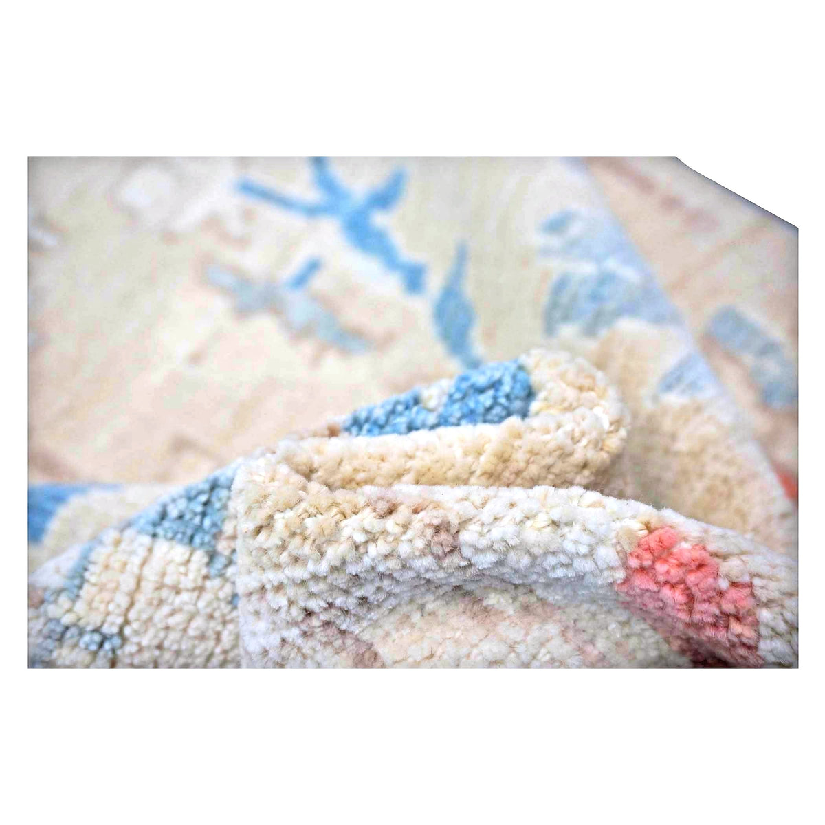 21st Century Turkish Oushak Wool 3X12 Beige & Blue Handmade Runner Rug #1144198