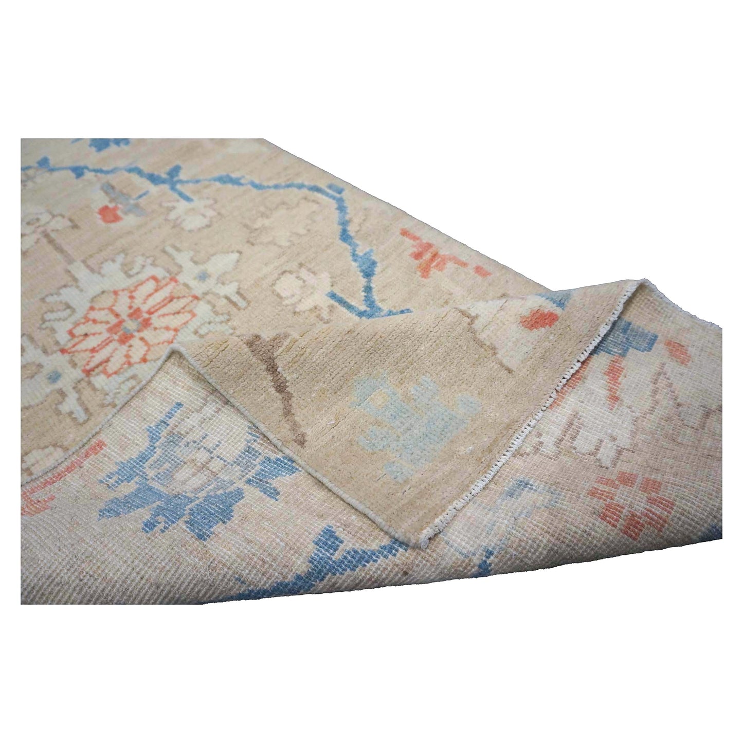 21st Century Turkish Oushak Wool 3X12 Beige & Slate Blue Handmade Runner Rug #1144198