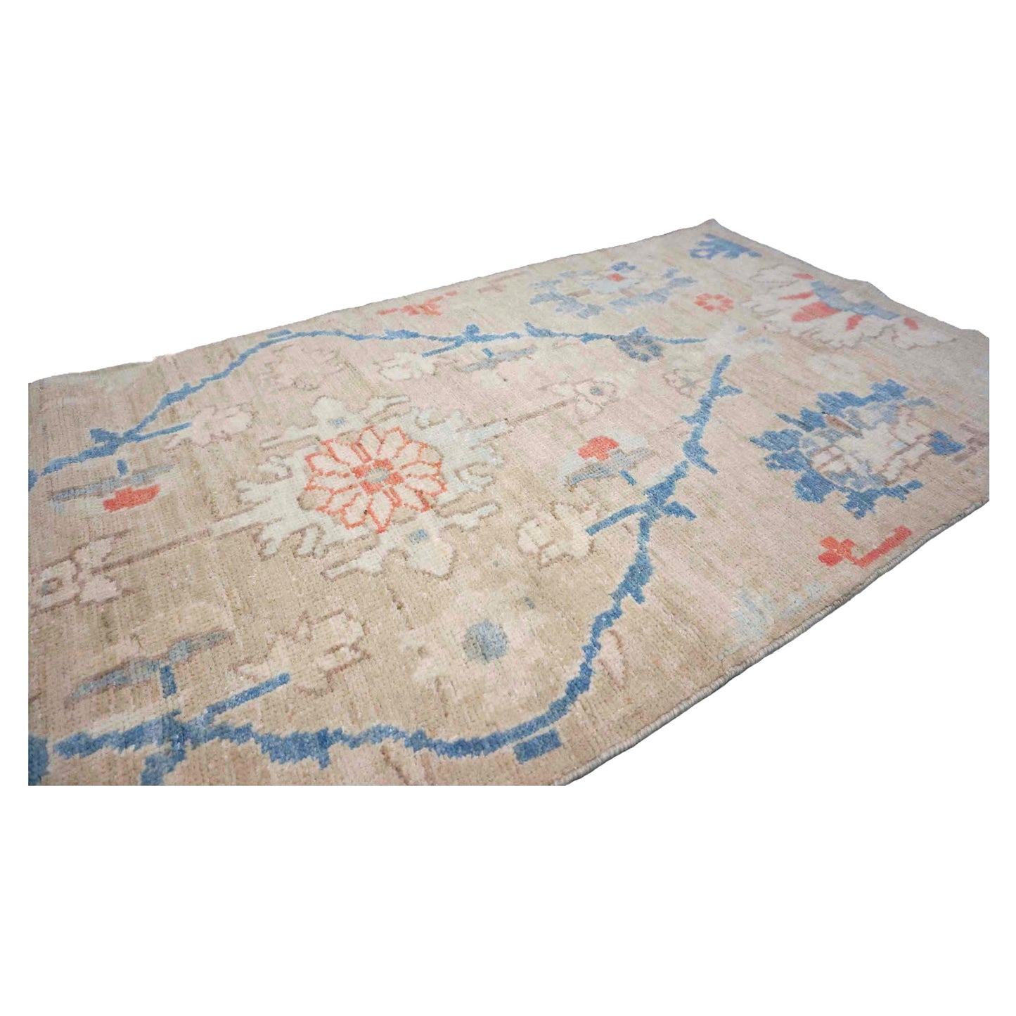 21st Century Turkish Oushak Wool 3X12 Beige & Slate Blue Handmade Runner Rug #1144198