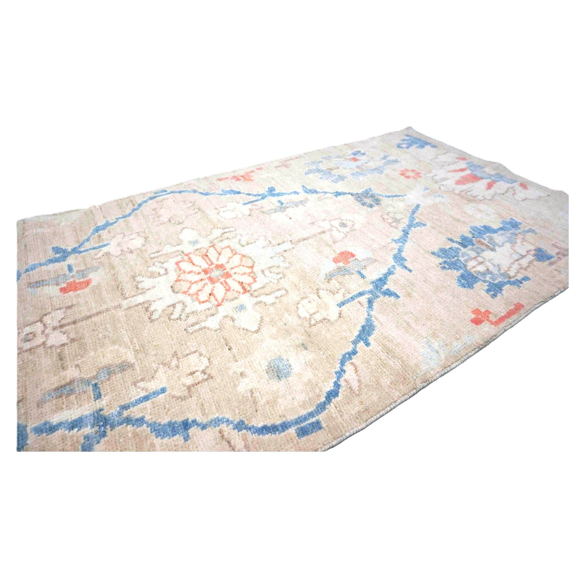 21st Century Turkish Oushak Wool 3X12 Beige & Blue Handmade Runner Rug #1144198