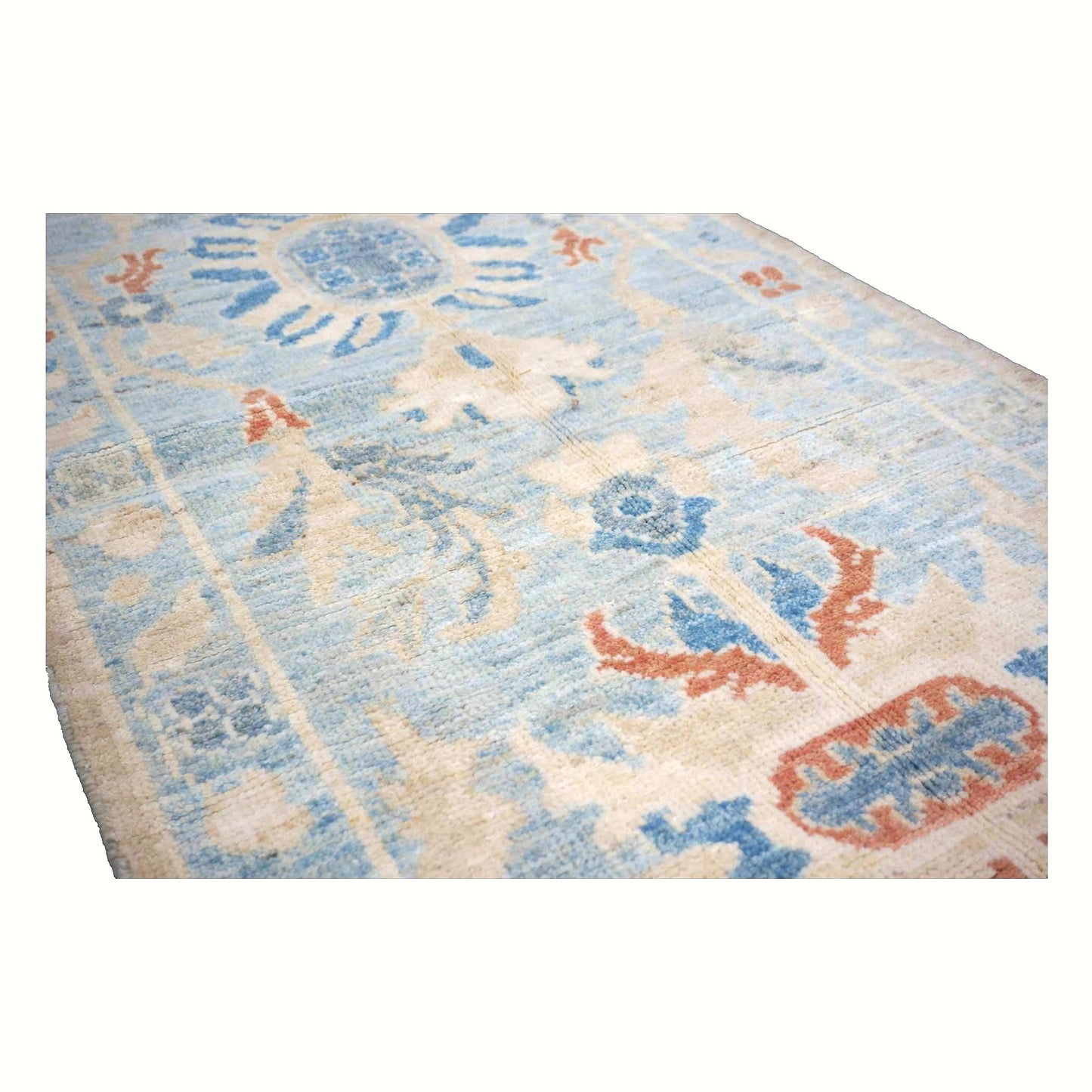 Turkish Sultanabad Wool 3x15 Tan & Light Blue Handmade Runner Rug #1144199