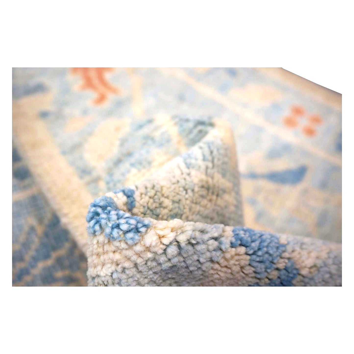 Turkish Sultanabad Wool 3x15 Tan & Light Blue Handmade Runner Rug #1144199