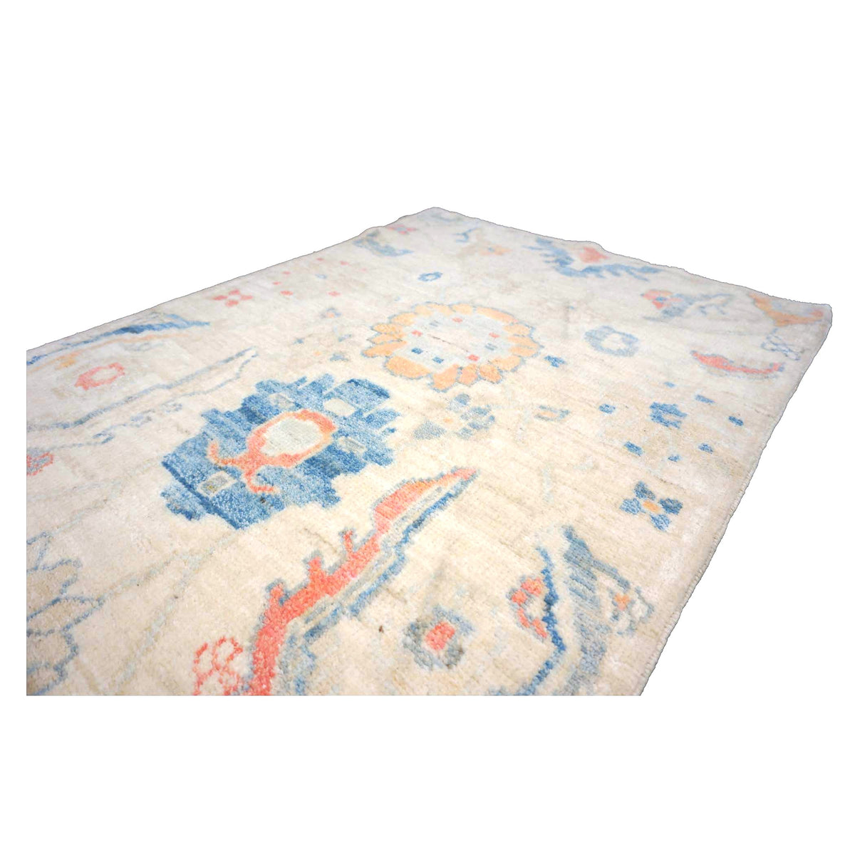 Turkish Oushak Wool 3x10 Ivory & Blue Handmade Runner Rug #1144200