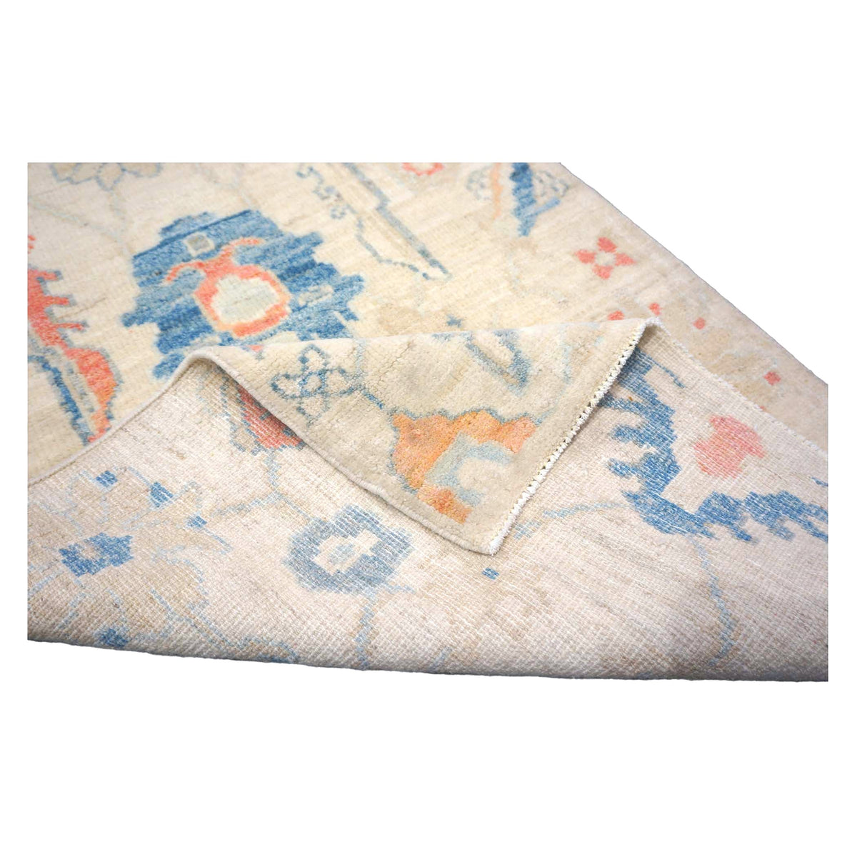 Turkish Oushak Wool 3x10 Ivory & Blue Handmade Runner Rug #1144200