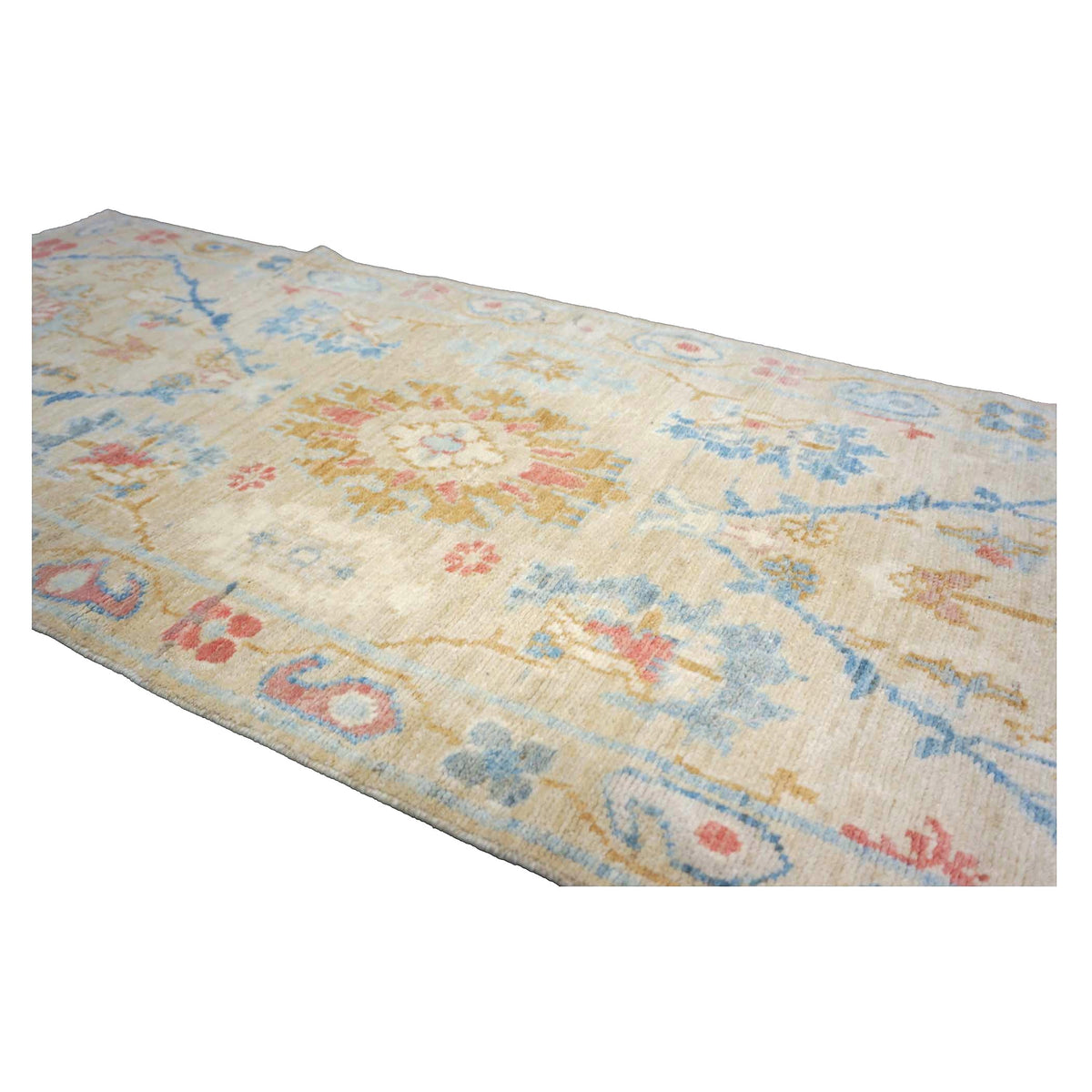 Turkish Sultanabad Wool 3x8 Tan, Taupe & Blue Handmade Runner Rug #1144202
