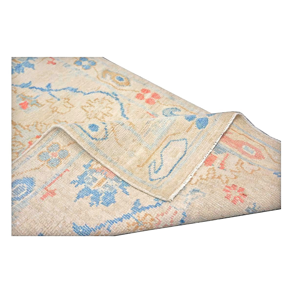 Turkish Sultanabad Wool 3x10 Tan, Blue & Red Handmade Runner Rug #1144204