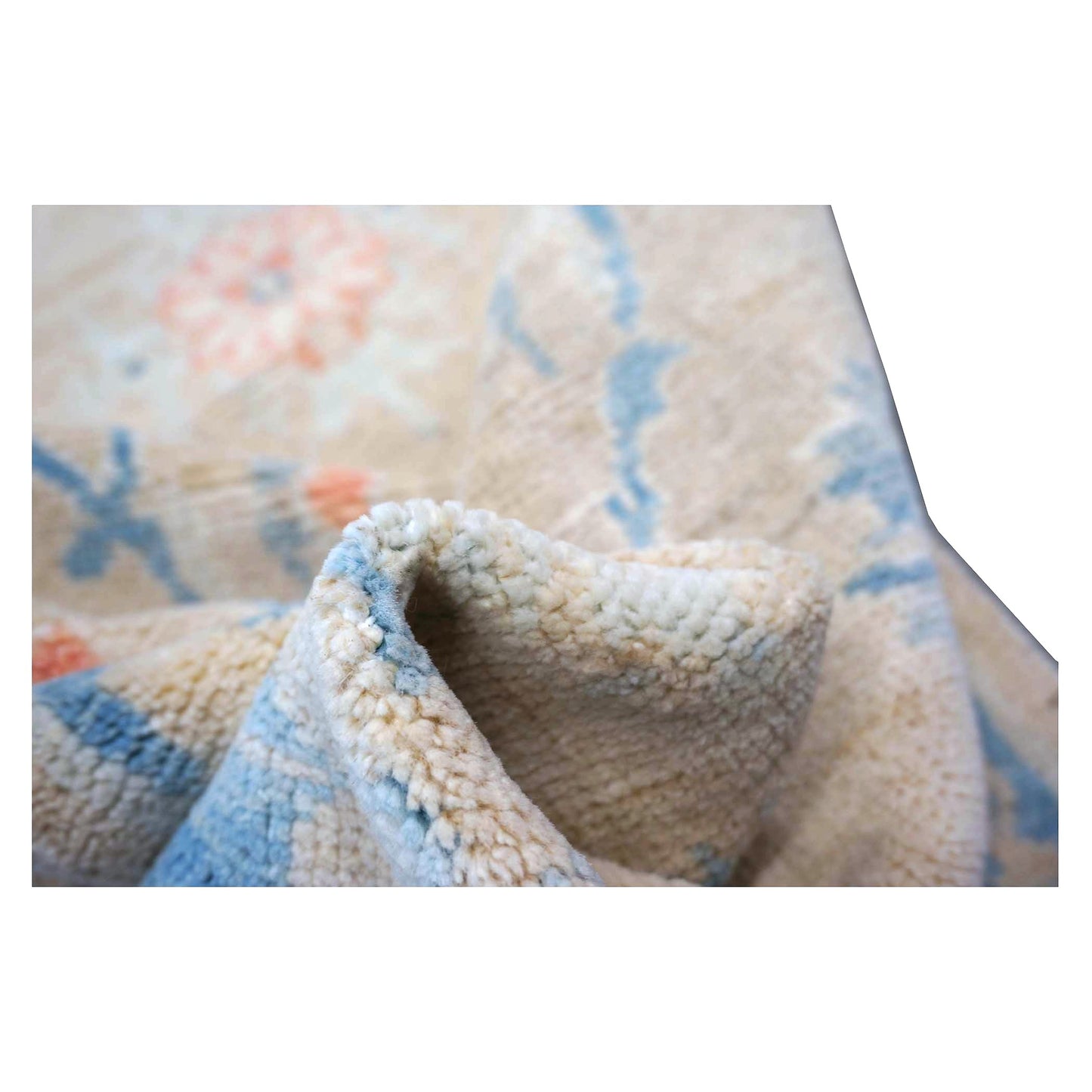 Turkish Sultanabad Wool 3x14 Tan & Blue Handmade Runner Rug #1144206