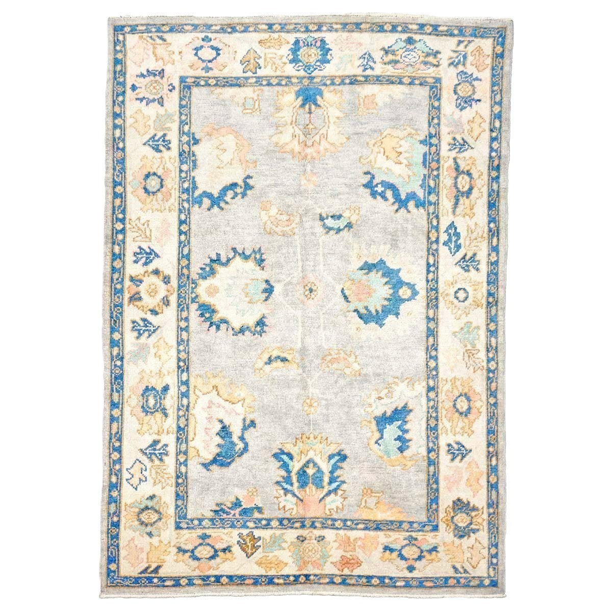 21st Century Turkish Oushak 5X8 Gray, Ivory & Slate Blue Handmade Area Rug #1144211
