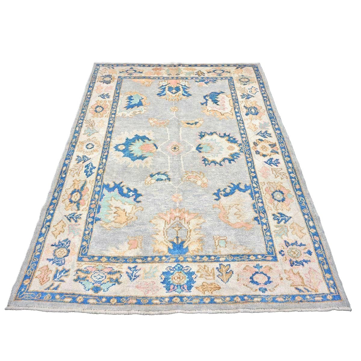 21st Century Turkish Oushak 5X8 Gray, Ivory & Slate Blue Handmade Area Rug #1144211