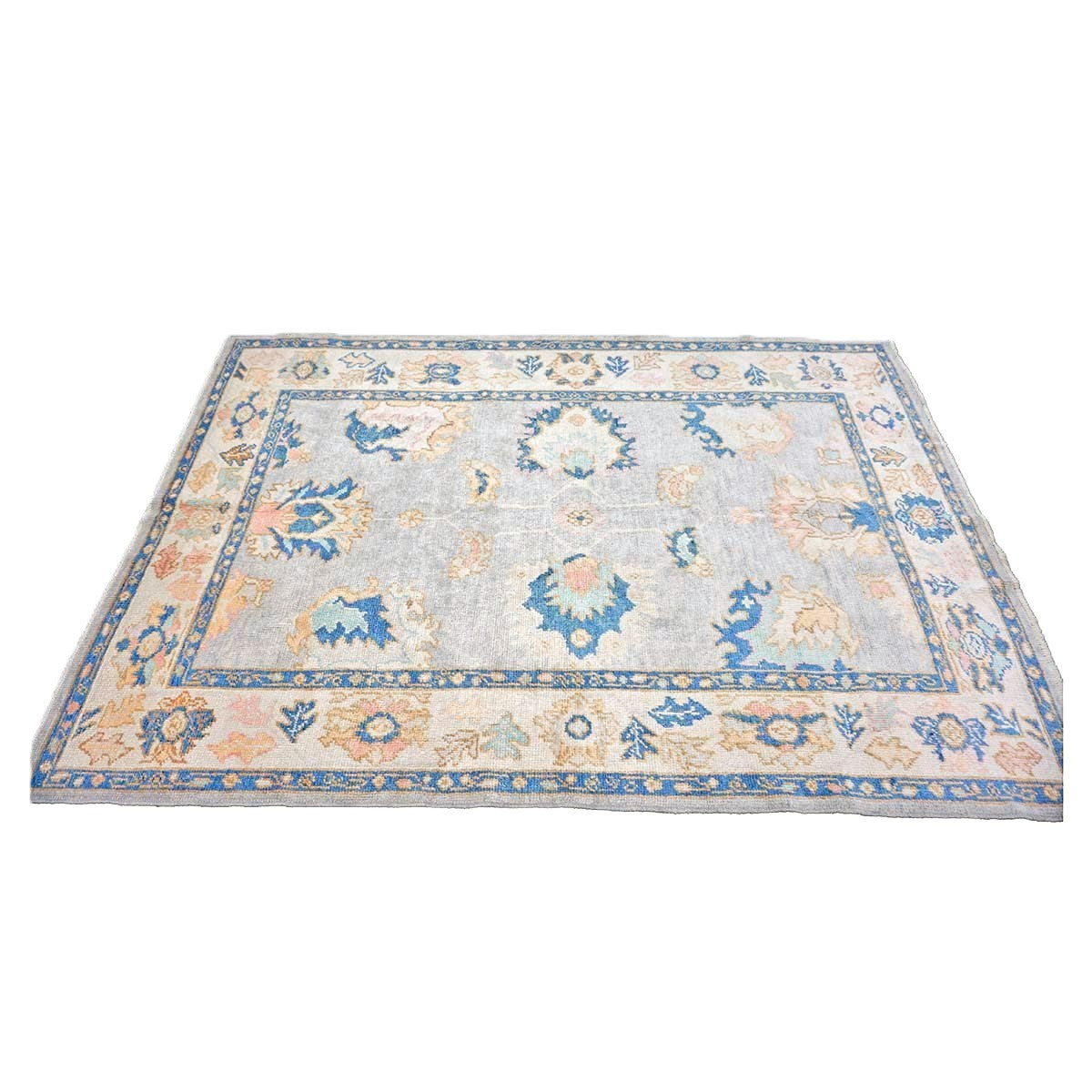 21st Century Turkish Oushak 5X8 Gray, Ivory & Slate Blue Handmade Area Rug #1144211