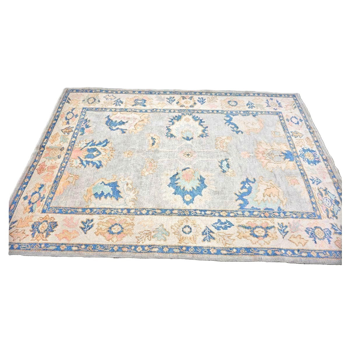 21st Century Turkish Oushak 5X8 Gray, Ivory & Slate Blue Handmade Area Rug #1144211