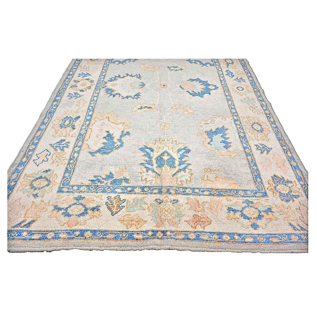 21st Century Turkish Oushak 5X8 Gray, Ivory & Slate Blue Handmade Area Rug #1144211