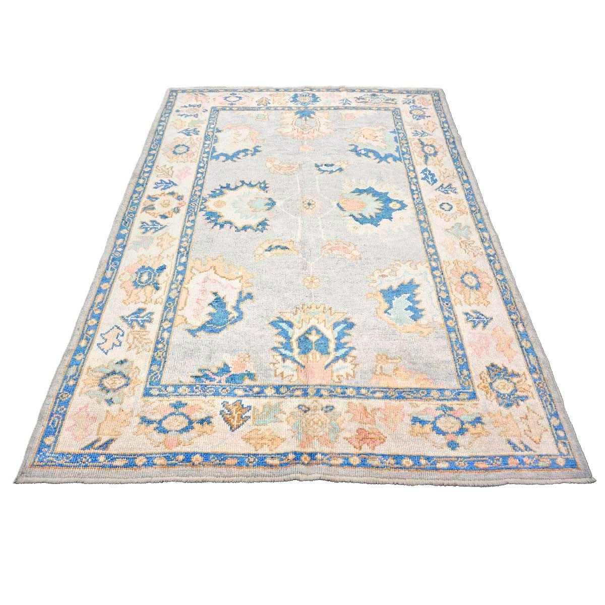 21st Century Turkish Oushak 5X8 Gray, Ivory & Slate Blue Handmade Area Rug #1144211