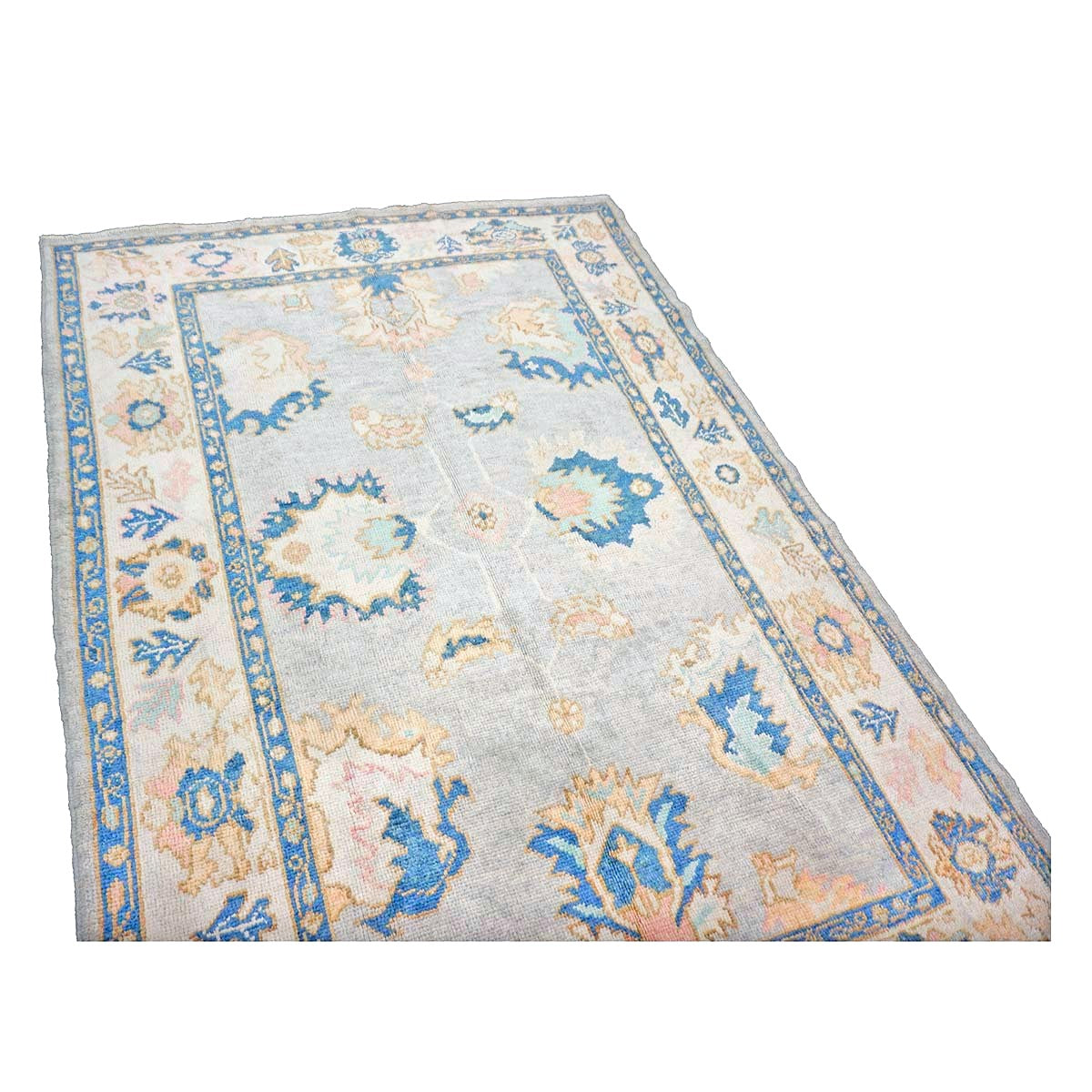 21st Century Turkish Oushak 5X8 Gray, Ivory & Slate Blue Handmade Area Rug #1144211