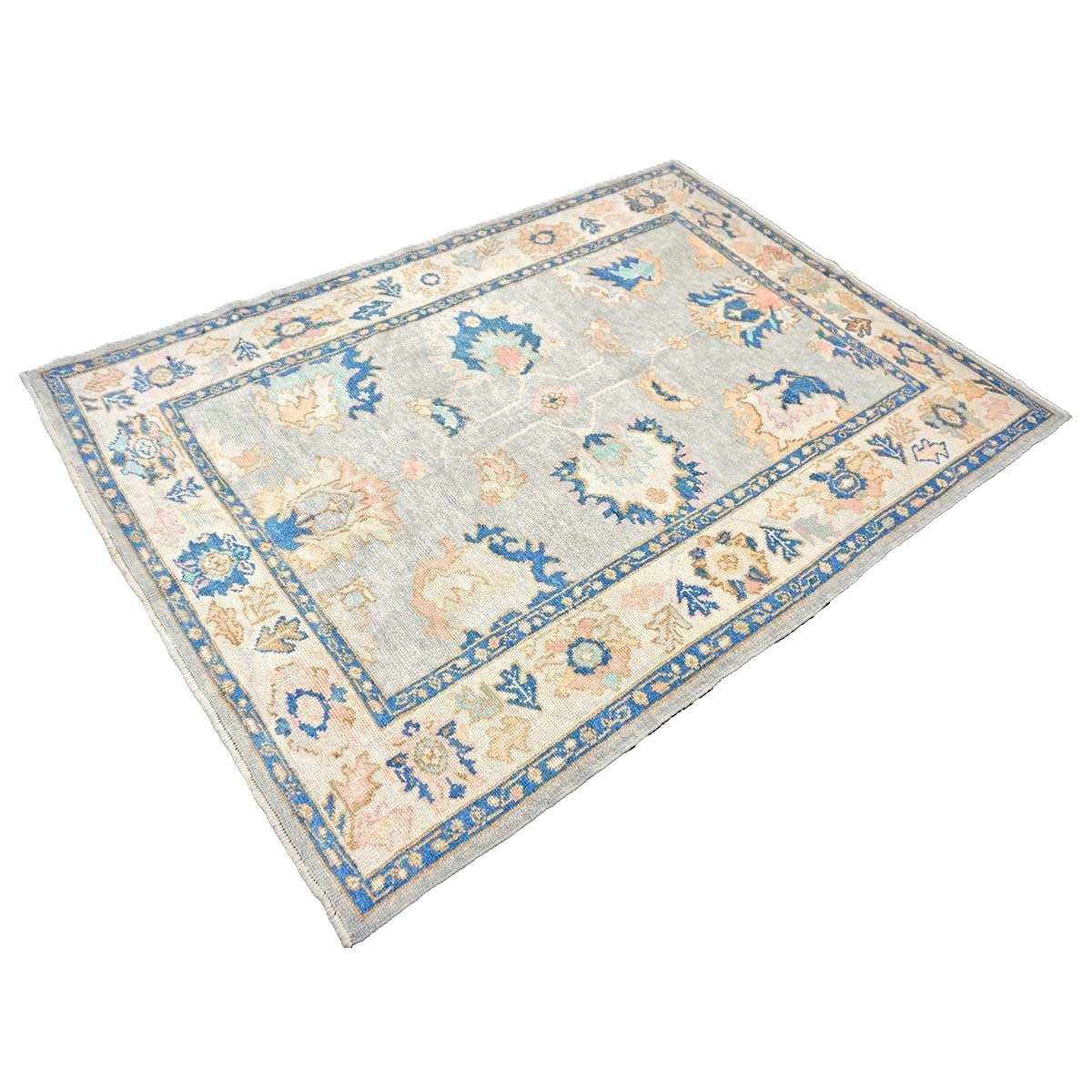 21st Century Turkish Oushak 5X8 Gray, Ivory & Slate Blue Handmade Area Rug #1144211