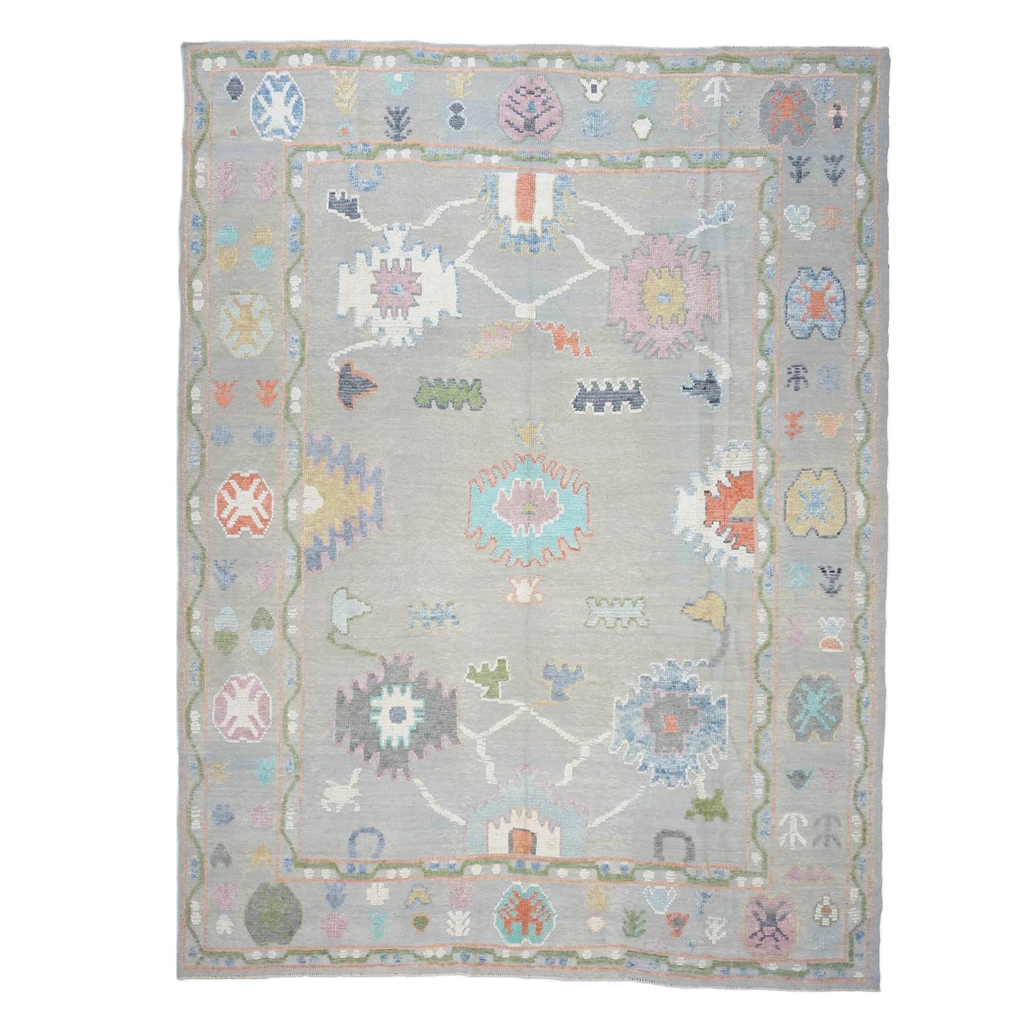 21st Century Turkish Oushak Wool 9X12 Gray & Ivory Handmade Area Rug #1144212