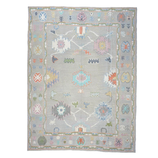 21st Century Turkish Oushak Wool 9X12 Gray & Ivory Handmade Area Rug #1144212