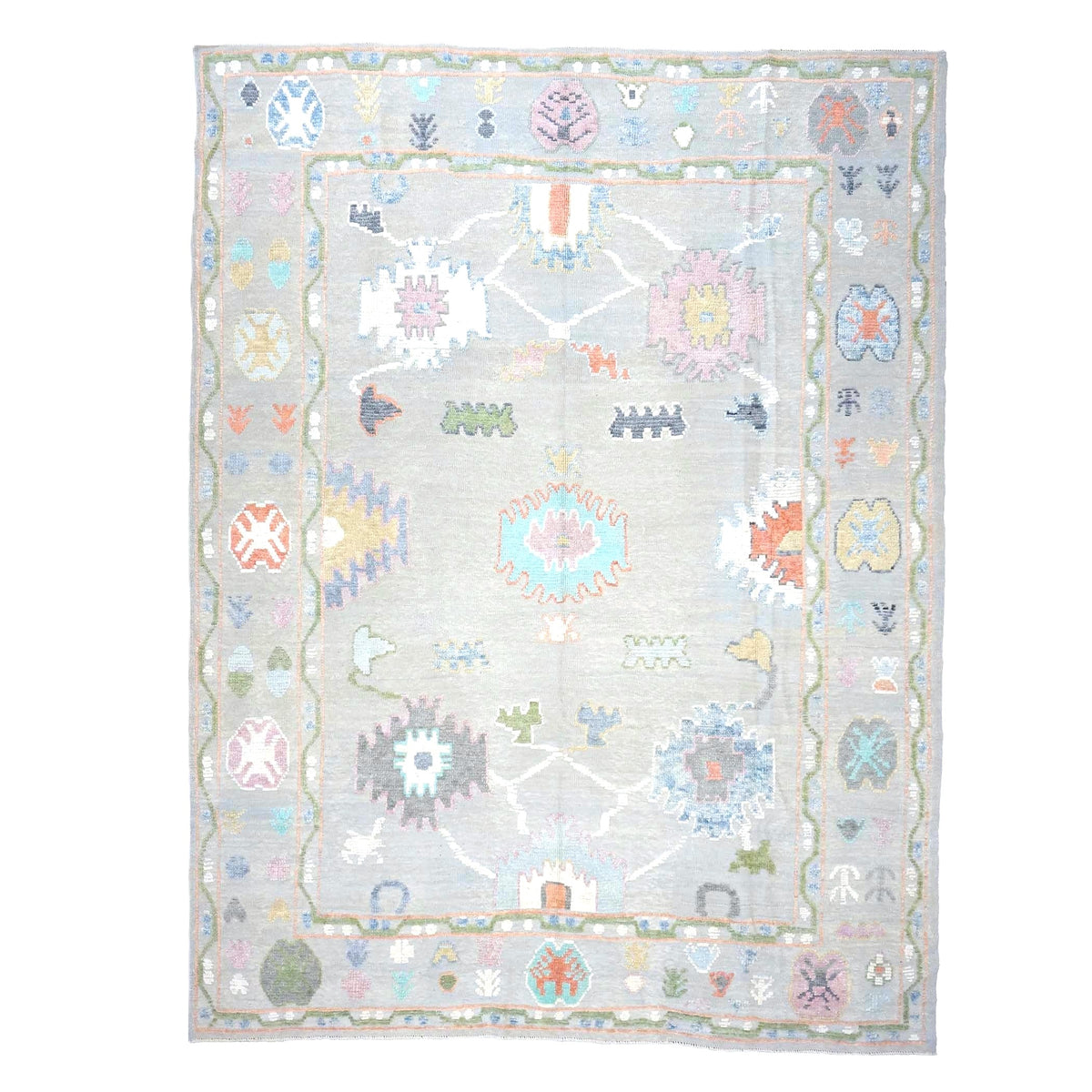 21st Century Turkish Oushak Wool 9X12 Gray & Ivory Handmade Area Rug #1144212