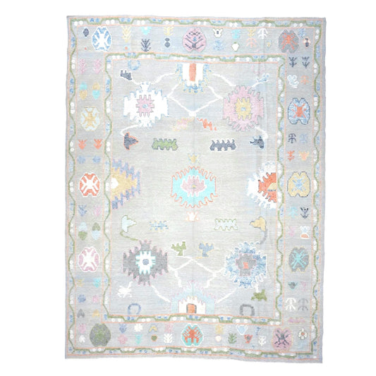 21st Century Turkish Oushak Wool 9X12 Gray & Ivory Handmade Area Rug #1144212