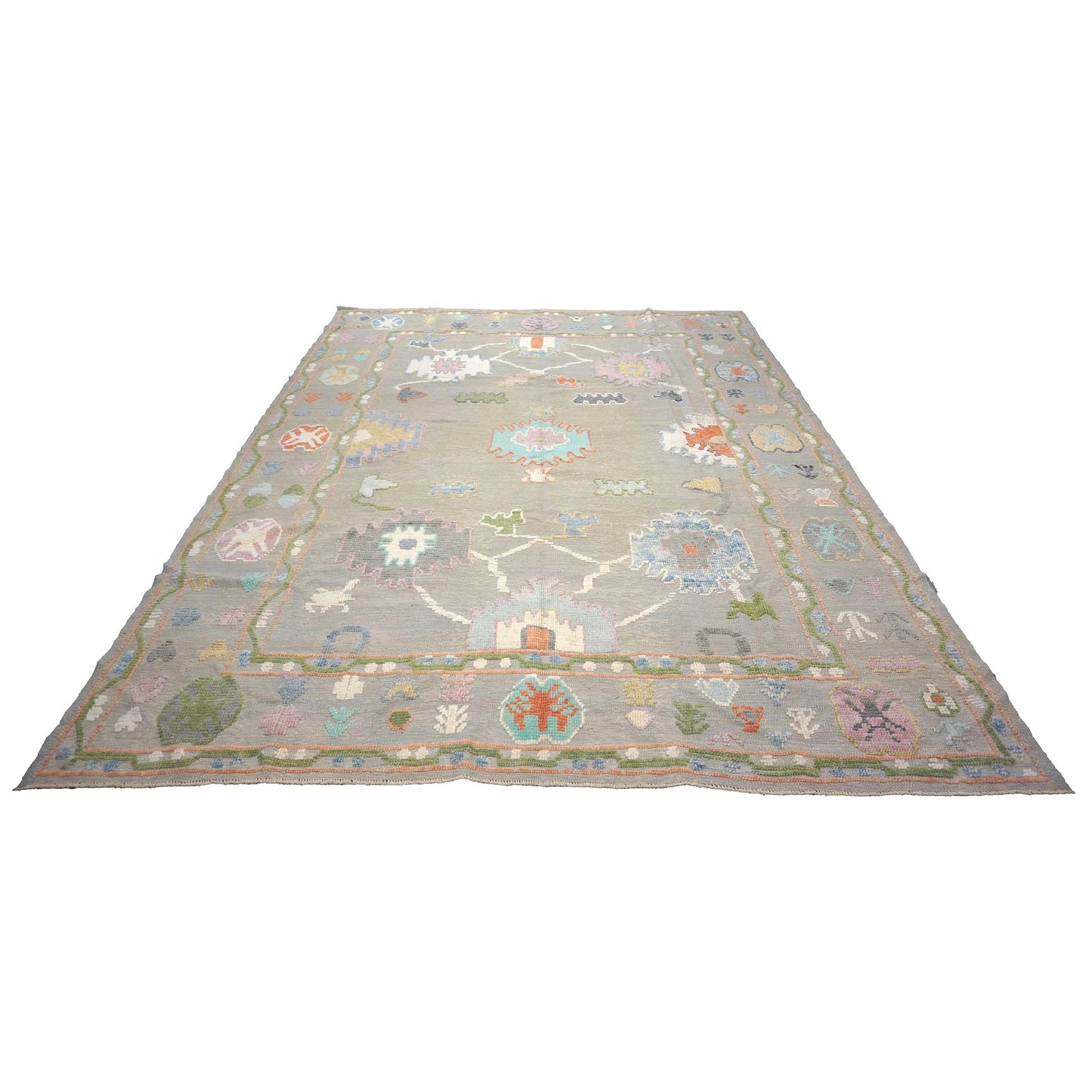 21st Century Turkish Oushak Wool 9X12 Gray & Ivory Handmade Area Rug #1144212