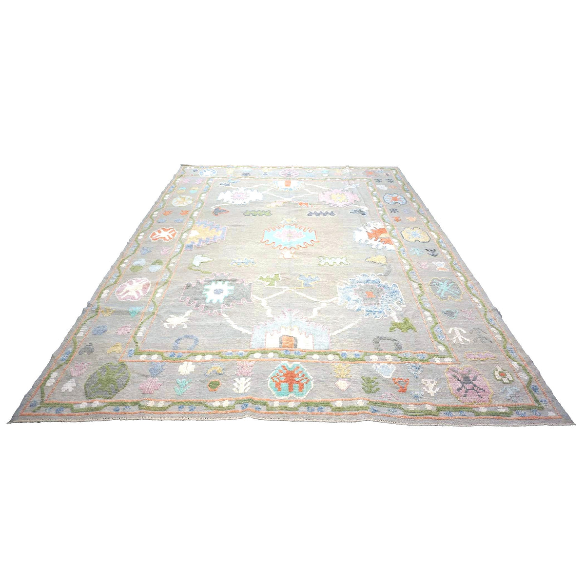21st Century Turkish Oushak Wool 9X12 Gray & Ivory Handmade Area Rug #1144212