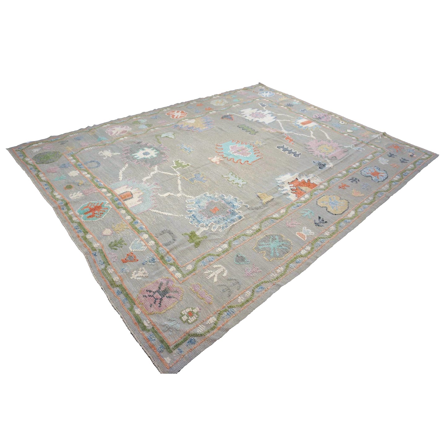 21st Century Turkish Oushak Wool 9X12 Gray & Ivory Handmade Area Rug #1144212