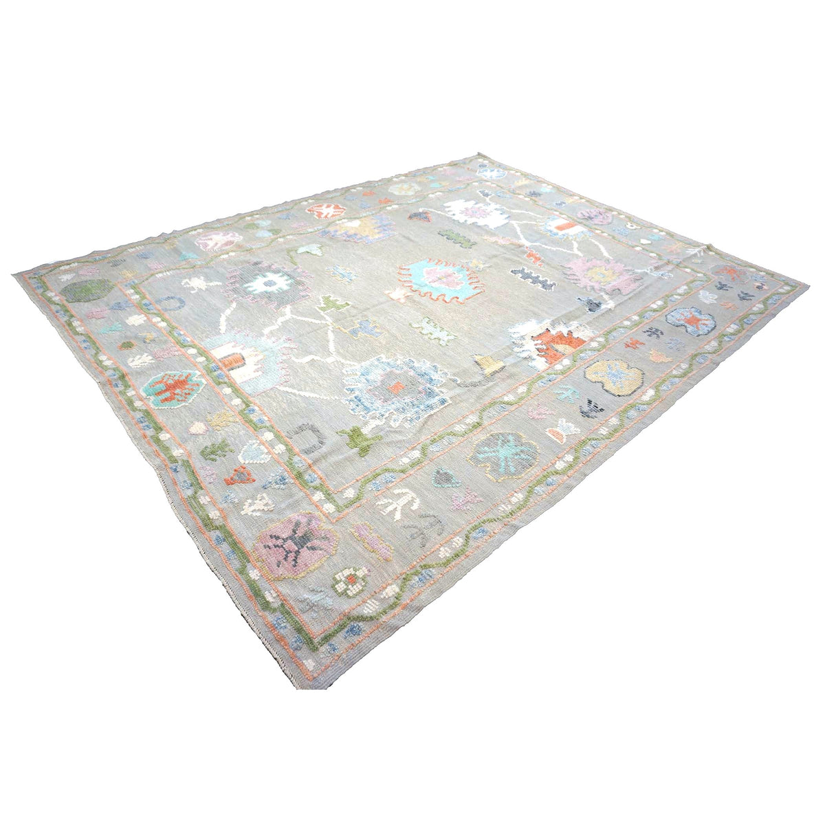 21st Century Turkish Oushak Wool 9X12 Gray & Ivory Handmade Area Rug #1144212
