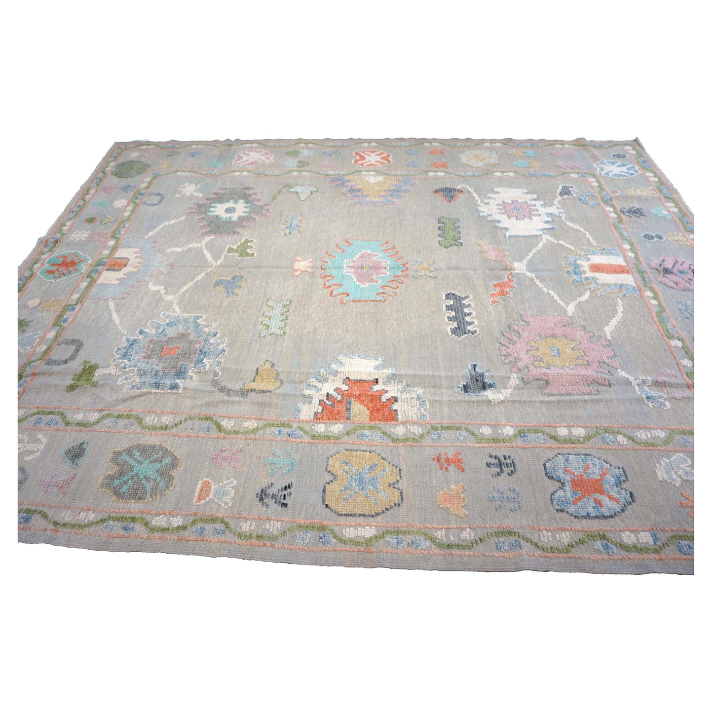 21st Century Turkish Oushak Wool 9X12 Gray & Ivory Handmade Area Rug #1144212