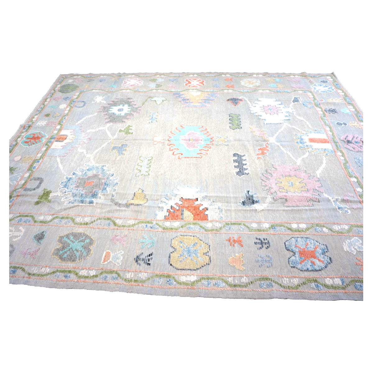 21st Century Turkish Oushak Wool 9X12 Gray & Ivory Handmade Area Rug #1144212