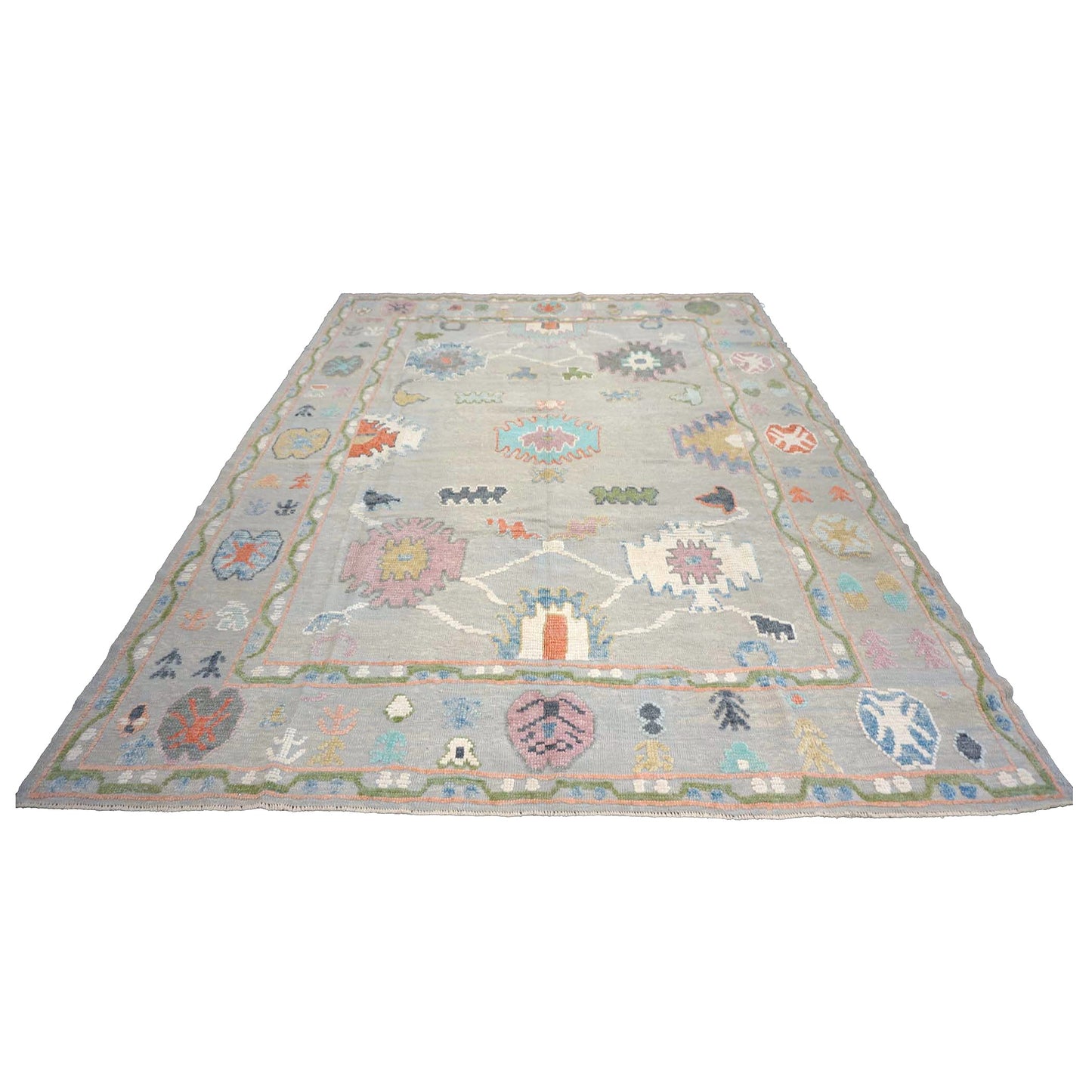 21st Century Turkish Oushak Wool 9X12 Gray & Ivory Handmade Area Rug #1144212