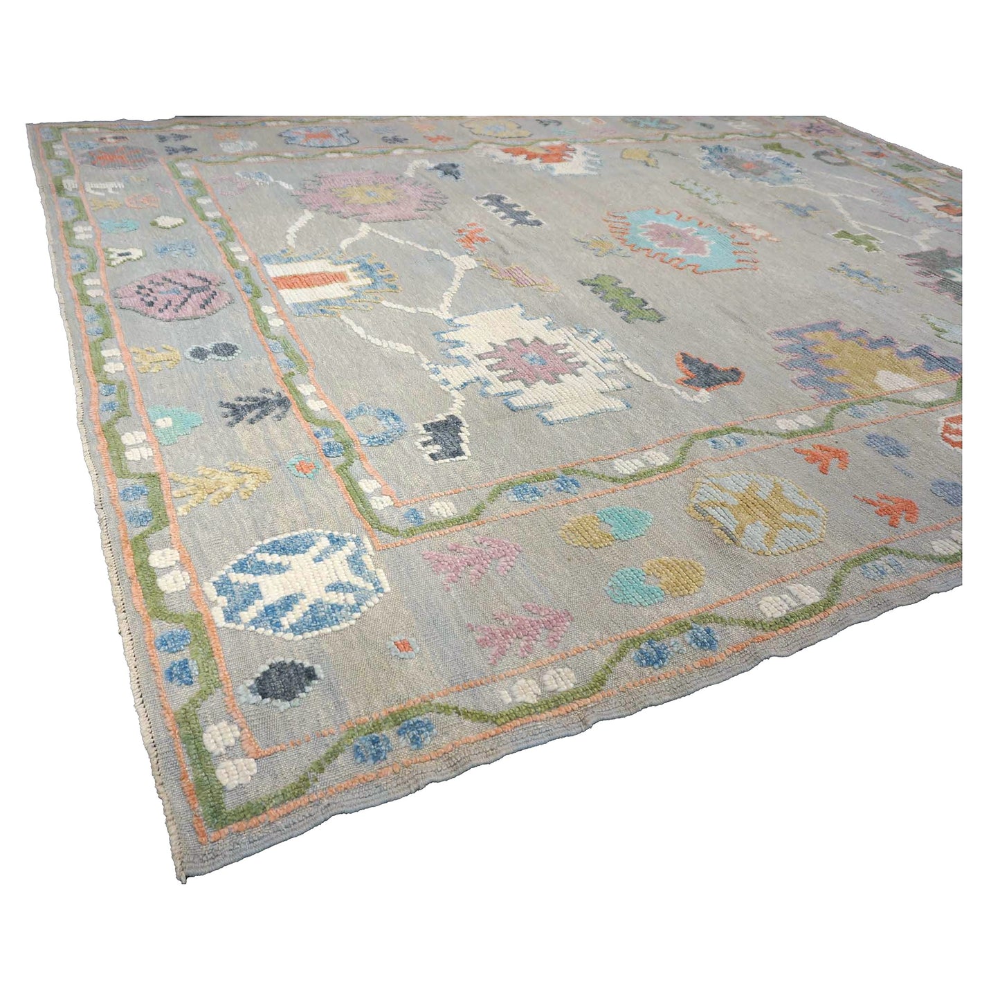 21st Century Turkish Oushak Wool 9X12 Gray & Ivory Handmade Area Rug #1144212