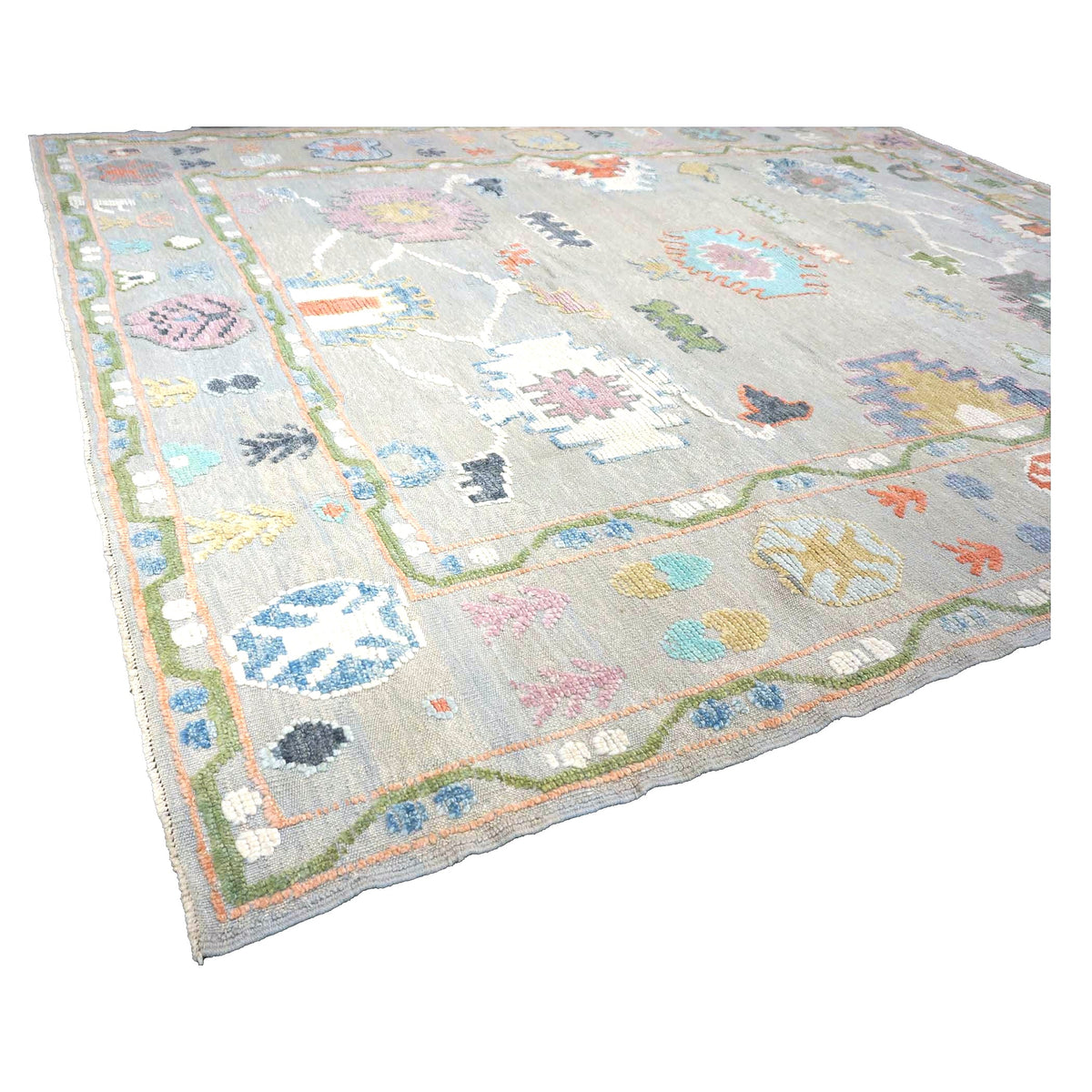 21st Century Turkish Oushak Wool 9X12 Gray & Ivory Handmade Area Rug #1144212