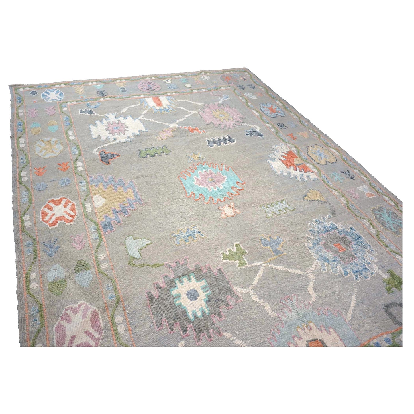 21st Century Turkish Oushak Wool 9X12 Gray & Ivory Handmade Area Rug #1144212
