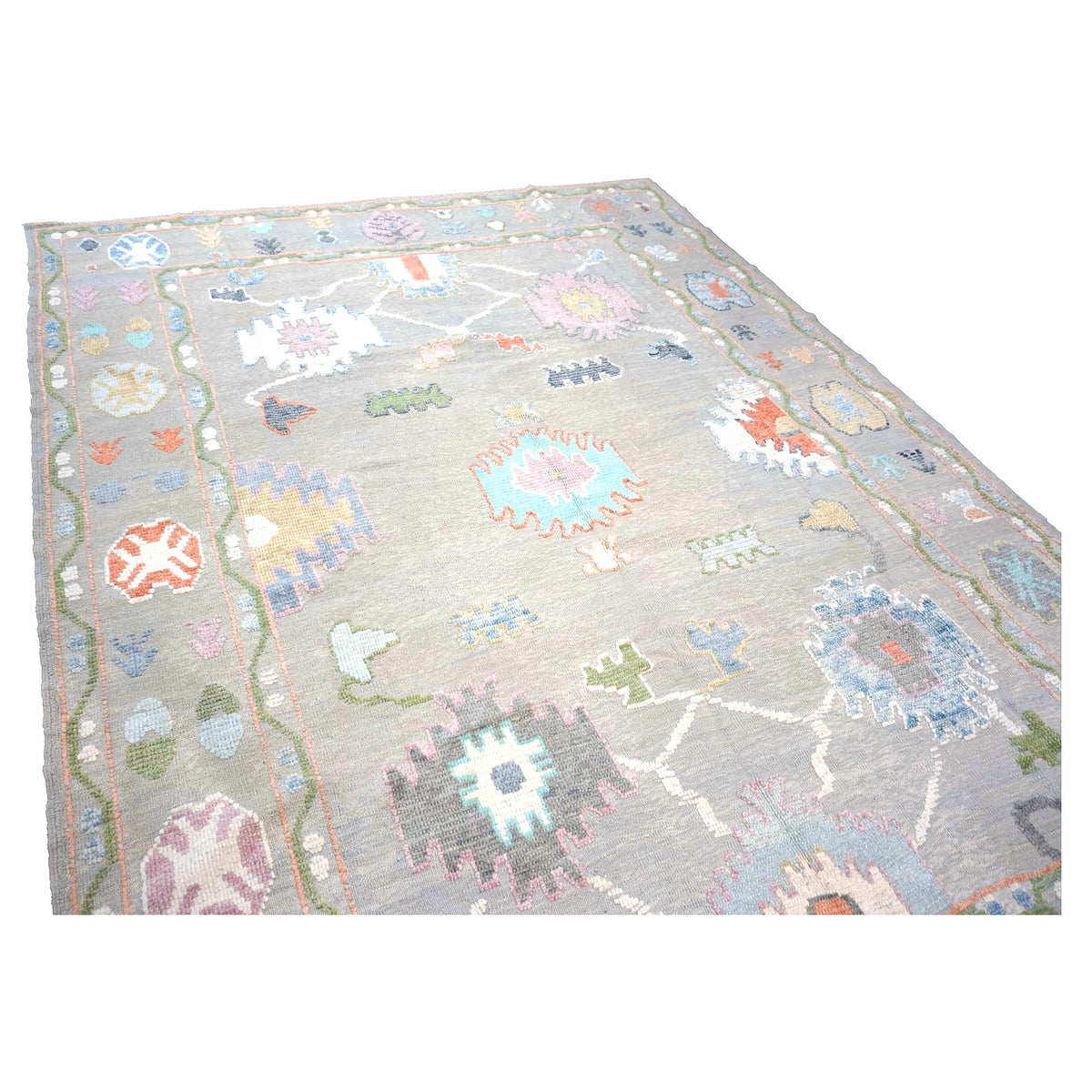 21st Century Turkish Oushak Wool 9X12 Gray & Ivory Handmade Area Rug #1144212