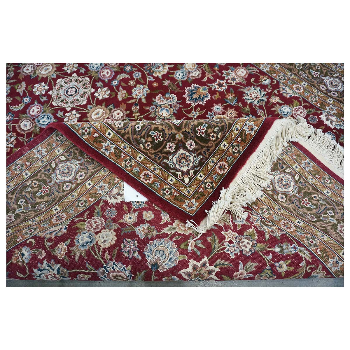 Sino-Persian Tabriz Wool & Silk 6x9 Maroon & Olive Green Handmade Area Rug #1144226