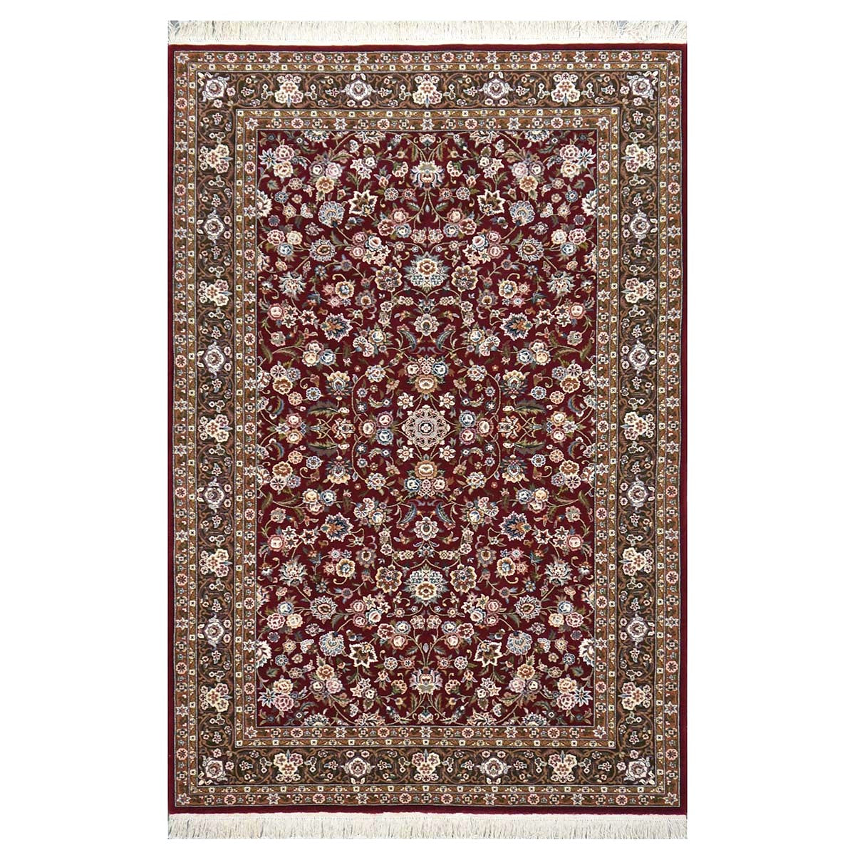 Sino-Persian Tabriz Wool & Silk 6x9 Maroon & Olive Green Handmade Area Rug #1144226